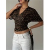 image:imageMakeMeChic Womens Y2k Crop Tops Deep V Neck Dolman Sleeve Tops Summer Blouse Going Out TopsBrown Cheetah