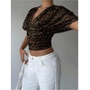 image:imageMakeMeChic Womens Y2k Crop Tops Deep V Neck Dolman Sleeve Tops Summer Blouse Going Out TopsBrown Cheetah