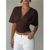 image:imageMakeMeChic Womens Y2k Crop Tops Deep V Neck Dolman Sleeve Tops Summer Blouse Going Out TopsCoffee Brown