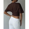 image:imageMakeMeChic Womens Y2k Crop Tops Deep V Neck Dolman Sleeve Tops Summer Blouse Going Out TopsCoffee Brown