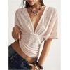 image:imageMakeMeChic Womens Y2k Crop Tops Deep V Neck Dolman Sleeve Tops Summer Blouse Going Out TopsLace Light Pink