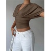image:imageMakeMeChic Womens Y2k Crop Tops Deep V Neck Dolman Sleeve Tops Summer Blouse Going Out TopsMocha Brown