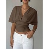 image:imageMakeMeChic Womens Y2k Crop Tops Deep V Neck Dolman Sleeve Tops Summer Blouse Going Out TopsMocha Brown