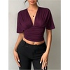 image:imageMakeMeChic Womens Y2k Crop Tops Deep V Neck Dolman Sleeve Tops Summer Blouse Going Out TopsPurple