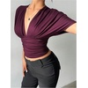 image:imageMakeMeChic Womens Y2k Crop Tops Deep V Neck Dolman Sleeve Tops Summer Blouse Going Out TopsPurple