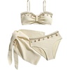 image:imageMakeMeChic Girls 3 Piece Swimsuits Seashell Ruched Spaghetti Strap Bikini Set with Beach SarongsBeige