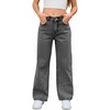 image:imageMakeMeChic Girls Baggy Straight Leg Jeans High Elastic Waisted Denim Pants Y2K Boyfriend Skater Streetwear 416YGrey