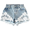 image:imageMakeMeChic Girls Summer Floral Lace Denim Shorts Distressed Trim Zip Fly Micro Mini JortsLight Wash