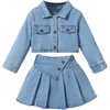 image:imageMakeMeChic Toddler Baby Girl 2 Piece Cute Outfits Long Sleeve Collared Denim Jacket and Pleated A Line Jean Skirt SetsLight Blue