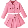 image:imageMakeMeChic Toddler Baby Girl 2 Piece Cute Outfits Long Sleeve Collared Denim Jacket and Pleated A Line Jean Skirt SetsPink
