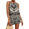 image:imageMakeMeChic Womens 2 Piece Sets 2026 Summer Matching Lounge Short Set Tropical Resort Travel Vacation OutfitsBlack