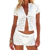 image:imageMakeMeChic Womens 2 Piece Sets Crochet Beach Cover Ups Boho Tops Mini Shorts Set Vacation OutfitsWhite