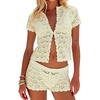 image:imageMakeMeChic Womens 2 Piece Sets Crochet Beach Cover Ups Boho Tops Mini Shorts Set Vacation OutfitsYellow