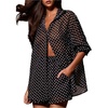 image:imageMakeMeChic Womens 2 Piece Summer Outfits Polka Dots Mesh Sheer Long Sleeve Blouse and Shorts Clothing SetsBlack and White