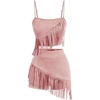 image:imageMakeMeChic Womens 2 Piece Summer Outfits Suede Fringe Sleeveless Cami Top and Shorts Cowgirl SetsPink