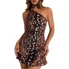 image:imageMakeMeChic Womens Animal Print Dress Summer Halter Mini Off The Shoulder Going Out Short Backless Party DressesCoffee