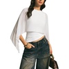 image:imageMakeMeChic Womens Asymmetrical Crop Tops Dressy Blouse Chiffon Mesh Sheer Summer Going Out TopsWhite