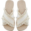 image:imageMakeMeChic Womens Beach Fringe Flat Sandals Raw Trim Criss Cross Summer Platform SandalsBeige
