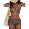 image:imageMakeMeChic Womens Bikini with Shorts Boyshort Bikini Set Halter Tie Backless Y2K Cute SwimsuitsBrown