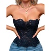 image:imageMakeMeChic Womens Black Corset Tops Y2K Floral Lace Sleeveless Open Back Strapless Body ShaperBlack