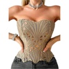 image:imageMakeMeChic Womens Black Corset Tops Y2K Floral Lace Sleeveless Open Back Strapless Body ShaperKhaki