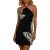 image:imageMakeMeChic Womens Boho Tropical Halter Mini Dress Tie Backless Summer Beach Vacation DressesBlack Floral