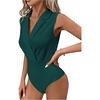 image:imageMakeMeChic Womens Collared Bodysuits Wrap V Neck Sleeveless Dressy Business Casual Blouse TopsDark Green