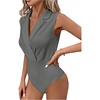image:imageMakeMeChic Womens Collared Bodysuits Wrap V Neck Sleeveless Dressy Business Casual Blouse TopsGrey