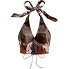 image:imageMakeMeChic Womens Cow Print Tops Leather Halter Backless Summer Cowgirl Crop Tank TopsMulticolor