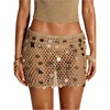 image:imageMakeMeChic Womens Crochet Sequin Saparkly Mini Skirt Beach Cover Up Low Waist Party Y2k Skirts Swimsuit CoverupKhaki