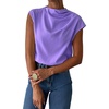 image:imageMakeMeChic Womens Draped Neck Tops Cap Sleeve Mock Neck Keyhole Work Shirt Summer BlousePurple a