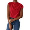 image:imageMakeMeChic Womens Draped Neck Tops Cap Sleeve Mock Neck Keyhole Work Shirt Summer BlouseRed