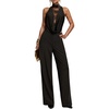 image:imageMakeMeChic Womens Elegant Lace Dressy Jumpsuit Sleeveless Draped Wide Leg Pants Romper One Piece OutfitsBlack