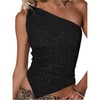 image:imageMakeMeChic Womens Glitter Off The Shoulder Tank Top Sleeveless Fitted Party Club TopsBlack