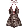 image:imageMakeMeChic Womens Halter Short Rompers Summer One Piece Jumpsuits Backless ShapewearLeopard Print