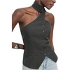 image:imageMakeMeChic Womens Halter Tops Work Button Down Vest Dressy Suit Sleeveless Tops with ScarfDark Grey