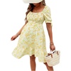 image:imageMakeMeChic Womens Maternity Dress Summer Beach Sundress Floral Puff Sleeve Baby Shower DressYellow