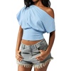 image:imageMakeMeChic Womens Off The Shoulder Tops Y2k T Shirt Short Sleeve Going Out Crop Tops BlouseBlue