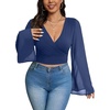 image:imageMakeMeChic Womens Plus Size Crop Top Bell Sleeve Top V Neck Wrap Blouse Party Going Out TopsBlue