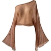 image:imageMakeMeChic Womens Plus Size Poncho Tops Summer Boho Mesh Sheer Bell Sleeve Asymmetrical Shirt Crop TopsBrown