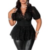 image:imageMakeMeChic Womens Plus Size Sexy Peplum Lace Tops Floral Sheer Mesh Going Out Tops Low Cut Short Sleeve TShirtBlack