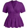 image:imageMakeMeChic Womens Plus Size Sexy Peplum Lace Tops Floral Sheer Mesh Going Out Tops Low Cut Short Sleeve TShirtPurple