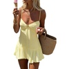 image:imageMakeMeChic Womens Polka Dots Bubble Dress Deep V Neck Ruched Ruffle Summer Mini DressesSolid Yellow