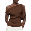 image:imageMakeMeChic Womens Satin Off The Shoulder Dressy Top Sleeveless Tie Back Elegant Tank TopsBrown