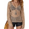 image:imageMakeMeChic Womens Sequin Crochet Sheer T Shirt Swimsuit Cover Up Beach Hollow Out Long Sleeve TopsApricot