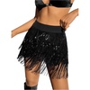 image:imageMakeMeChic Womens Sequin Skirt Sparkle Dance Concert Outfits Fringe Cowgirl Party Mini SkortsBlack