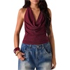image:imageMakeMeChic Womens Sparkly Open Back Halter Tops Cowl Neck Sleeveless Sexy Y2k Party Club TopBurgundy
