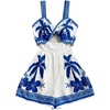 image:imageMakeMeChic Womens Summer Boho Rompers Floral Tropical Twist Cut Out Wide Leg Shorts JumpsuitBlue White