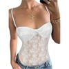 image:imageMakeMeChic Womens Summer Lace Tops Mesh Sheer Backless Bodysuit Going Out Y2K Leotards Tank TopsWhite