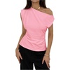 image:imageMakeMeChic Womens Summer Off The Shoulder Asymmetrical Tank Top Cinched Waist Tie Back Business Casual TopsPink